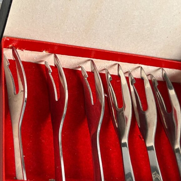 Set of 6 Teak Wood Handle Fondue Forks 12" Japan MCM Bar BBQ Smores 1960s - Picture 5 of 10